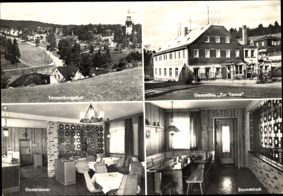 Postcard Tannenbergsthal in Vogtland, company restaurant Zur Tanne, VEB Vogtl. faux leather factory