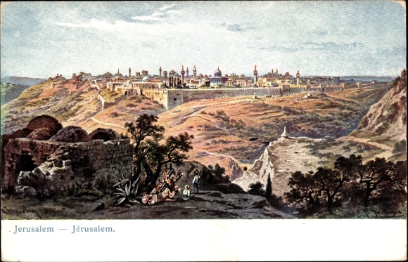 Artist PC Perlberg, F., Jerusalem Israel, panorama, city wall