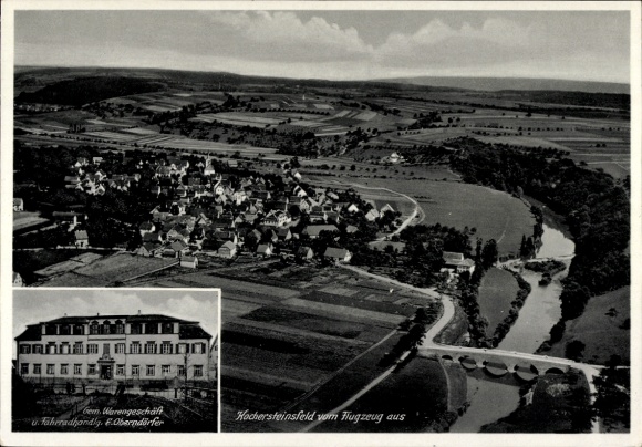 Postcard Kochersteinsfeld Hardthausen am Kocher, aerial photograph, business building F. Oberndörfer