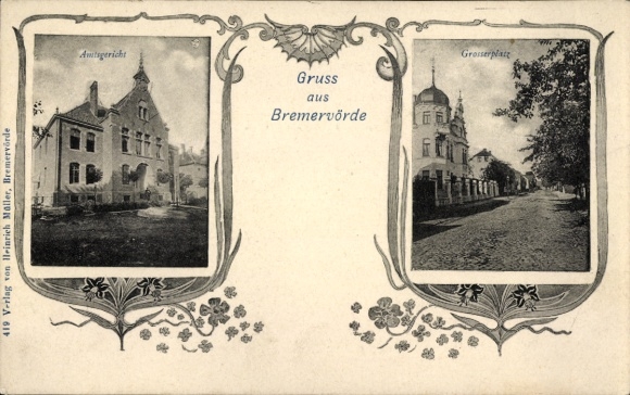 Passepartout Postcard Bremervörde in Lower Saxony, District Court, Großerplatz