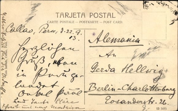 Postcard Cailao Peru, Muelle Darsena, harbor area, lighthouse