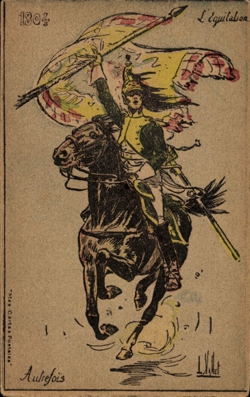 Artist Postcard Vallet, L., Autrefois, l'Equitation, 1804, French soldier, horse