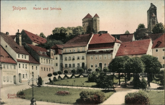 Postcard Stolpen in Saxony, castle and market