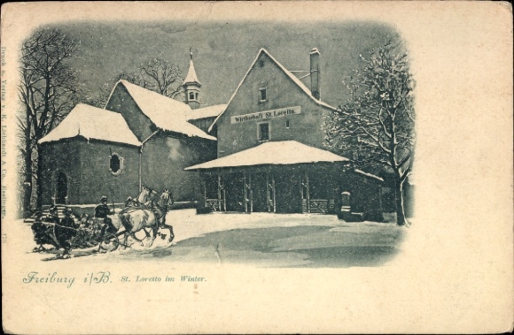 Ak Freiburg im Breisgau, Winterlandschaft, Pferdeschlitten, Gebäude, Schnee, Freiburg iB