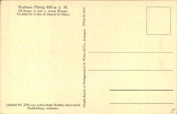Postcard Bühlertal in the Black Forest, Kurhaus Plättig, aerial photograph