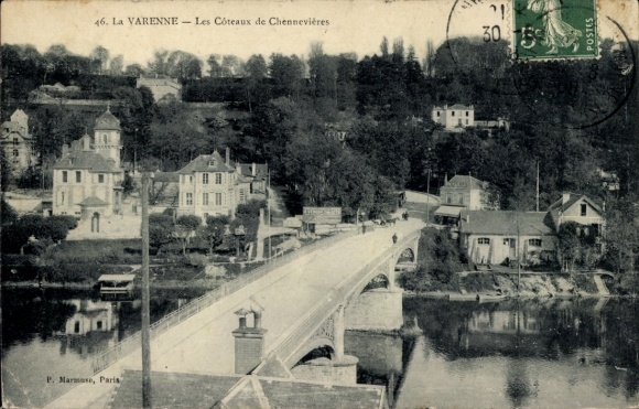 Ak La Varenne Saint-Maur-des-Fossés Val de Marne, Bahnhof Chennevières La Varenne, Brücke, Häuser