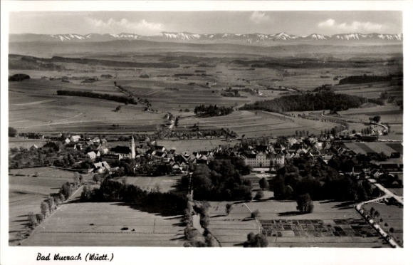 Postcard Bad Wurzach in Upper Swabia, landscape with mountains, photo
