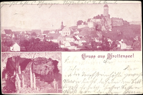 Ak Krottensee Neuhaus an der Pegnitz in Nürnberger Land Beieren, uitzicht op de plaats, grot, kasteel
