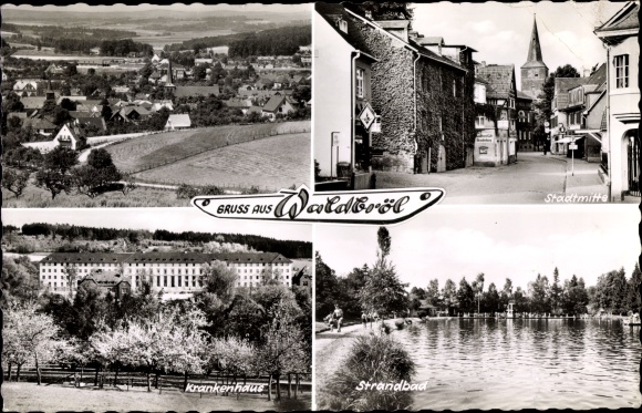 Ak Waldbröl in de wijk Oberberg, lido, stadscentrum, ziekenhuis