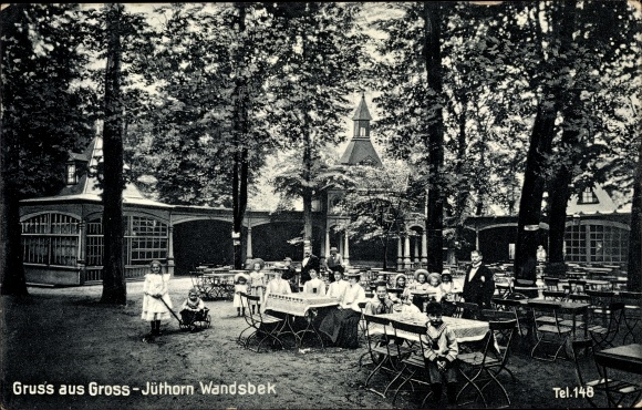 Ansichtkaart Hamburg Wandsbek Groß Jüthorn, herberg, tuin