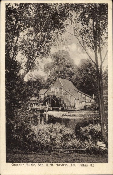 Ak Trittau in Sleeswijk-Holstein, Grander Mill, idyllisch landschap, oude gebouwen, betekenis