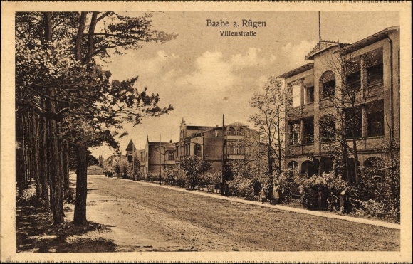Postcard Baabe on the island of Rügen, the sea castle in Villanstrasse, edge of the forest, villas