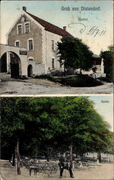 Ak Dietendorf Wetterzeube im Burgenlandkreis, Gasthof, Garten