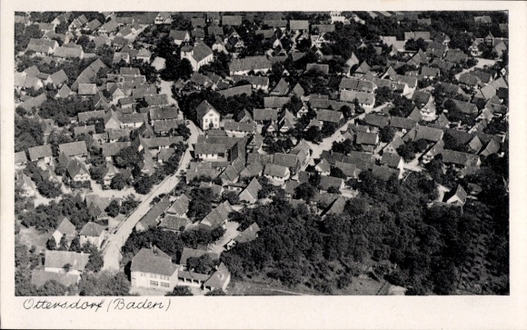Ak Ottersdorf Rastatt im Schwarzwald Baden, Luftaufnahme von Ottersdorf, viele Häuser, ländliche 
