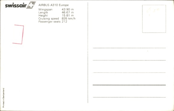 Postcard Swiss passenger aircraft, Swissair, Airbus A310 Europe