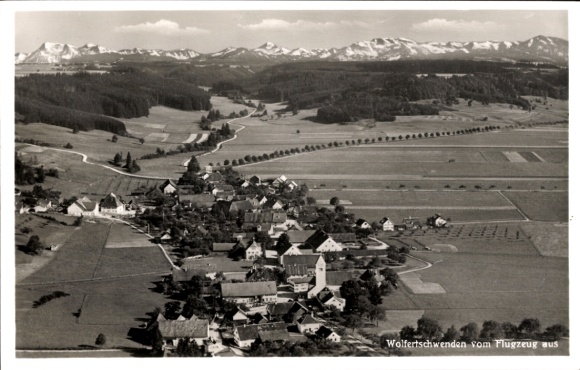 Postcard Wolfertschwenden Swabia, aerial photograph