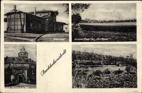 Ak Baddeckenstedt in Niedersachsen, Bahnhof, Zuckerfabrik Zur Post