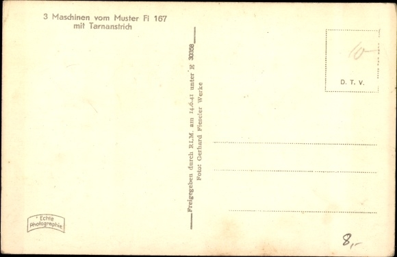 Postcard Deutsche Luftwaffe, Fieseler Fi 167 fighter aircraft with camouflage paint