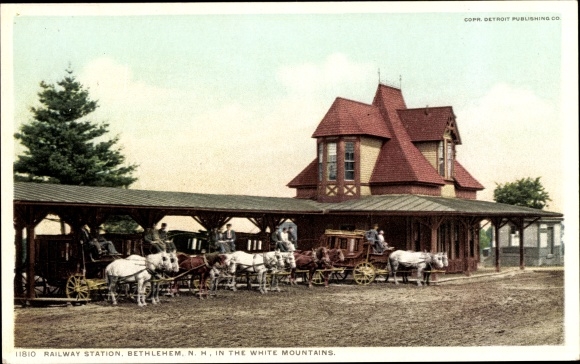 Postcard Bethlehem New Hampshire USA, Train Station, White Mountains