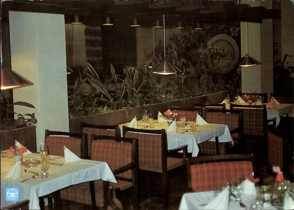 Postcard climatic health resort Plau am See, company holiday home, holiday restaurant, interior view