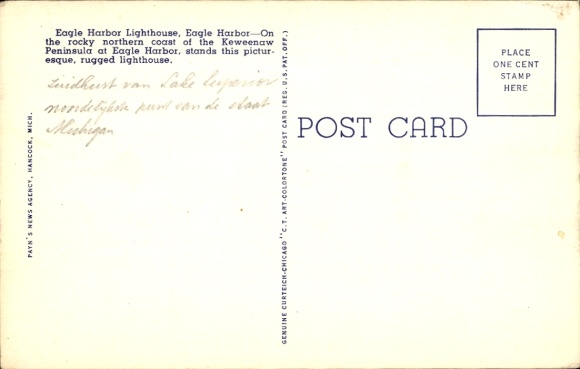 Postcard Eagle Harbor Michigan USA, Keweenaw Peninsula, lighthouse