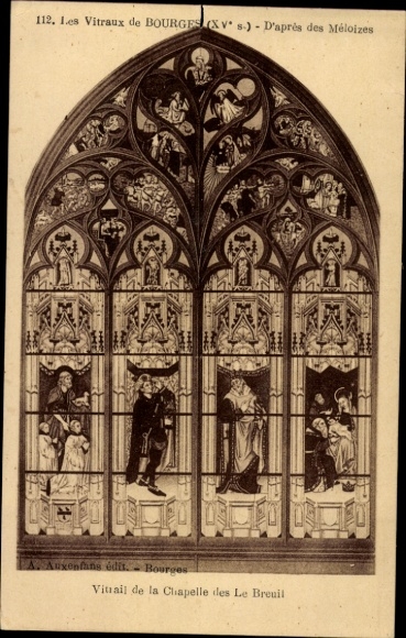 Postcard Bourges Cher, Vitraux of window, religious depictions, artwork