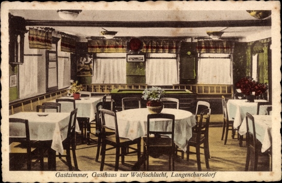 Postcard Langenchursdorf Callenberg in Saxony, inn to the Wolfsschlucht, interior view