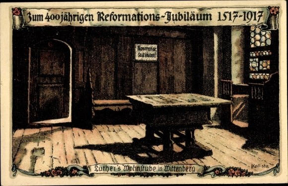 Kunstenaar litho Kallista, Wittenberg, Luthers woonkamer, Ref Jubileum 1917