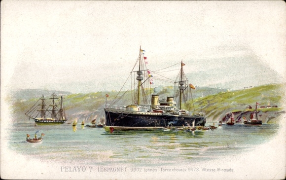 Litho Spanisches Kriegsschiff, Pelayo
