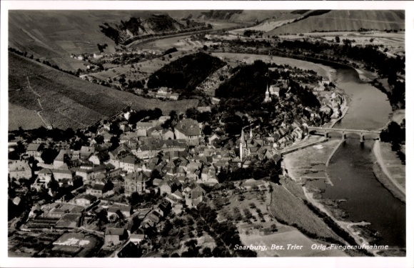 Postcard Saarburg an der Saar district Trier, aerial photograph