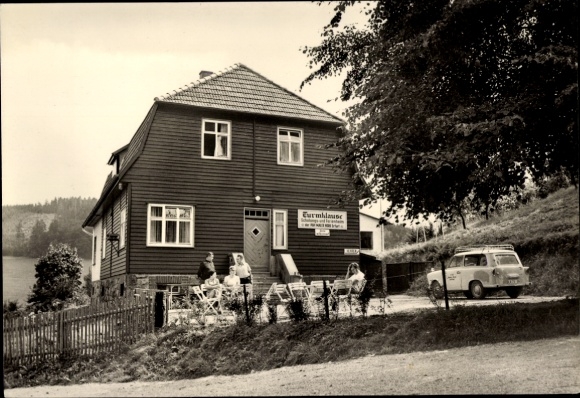Ak Brotterode Trusetal in Thüringen, Turmklause, Schulungs- und Ferienheim, Auto
