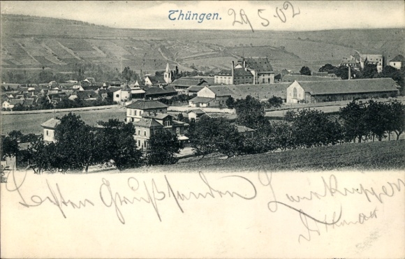 Postcard Thüngen Lower Franconia, landscape photo, houses, church, vineyards, from Thüngen