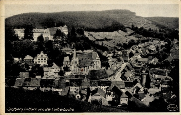 Postcard Stolberg in the Harz, view from the Lutherbuche