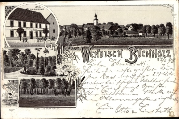 Chromo-Litho Wendisch Buchholz Märkisch Buchholz Dahme Spreewald, Hotel Deutsches Haus, panorama