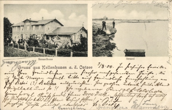 Postcard Ostseebad Kellenhusen in Holstein, beach house, beach