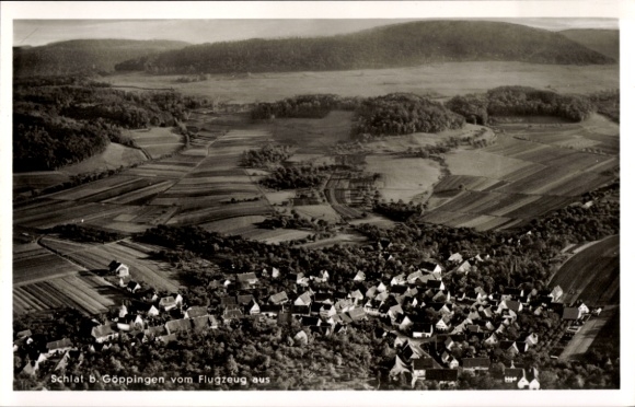Postcard Schlat in Württemberg, aerial photograph, landscape, houses, airplane view