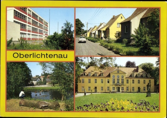 Postcard Oberlichtenau in Lower Lusatia, polytechnic high school, castle, private homes, partial view