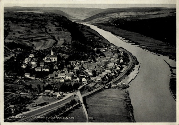 Postcard Hafenlohr am Main Lower Franconia, aerial photograph