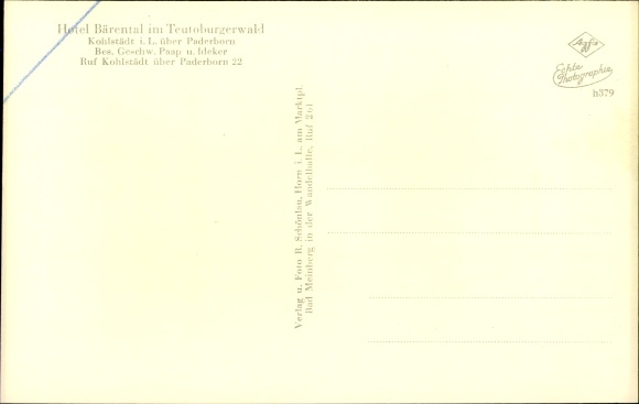 Postcard Kohlstädt Schlangen in the Teutoburg Forest, Hotel Bärental