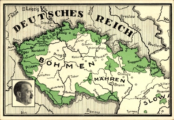 Maps Postcard One People, One Reich, One Leader, Annexation of the Sudetenland, 1.10.1938, Hitler