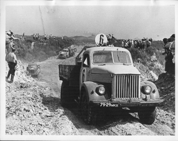Photo Russia, car racing, car rally Russian winter, 1973, truck driving off-road