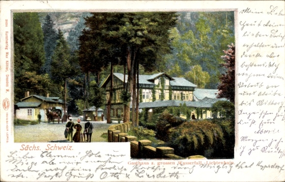 Ak Lichtenhain Sebnitz Sächsische Schweiz, Gasthaus, große Wasserfall, Lichtenhain, Natur, Wander