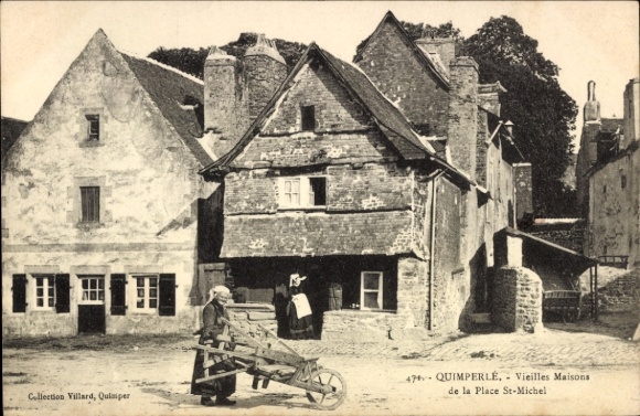 Postcard Quimperlé Finistère, Old Houses, Place St. Michel, Architecture, Rural Scene