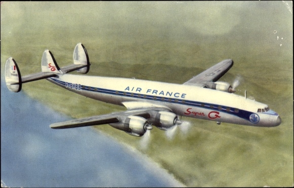 Postcard French passenger aircraft, Lockheed Super G Constellation, Air France