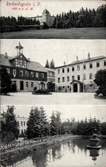 Postcard Bad Reiboldsgrün Auerbach Saxony, castle, town hall, market square, pond