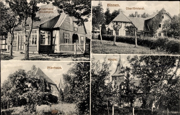 Postcard Binnen Niedersachsen, Gasthaus Bückmann, Oberförsterei, Rectory, Church