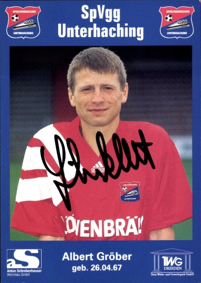 Autograph card footballer Albert Gröber, SpVgg Unterhaching, autograph