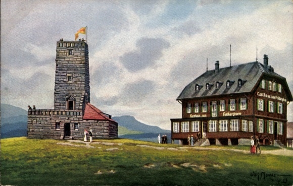 Artist Postcard Moralt, Willy, Feldberg, Gasthaus zum Feldbergturm with Friedrich Luisen Tower