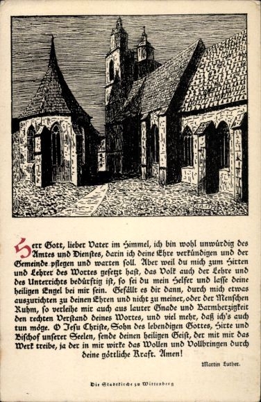 Postcard Lutherstadt Wittenberg, City Church Prayer of Martin Luther, German Mass, Luther's Songs