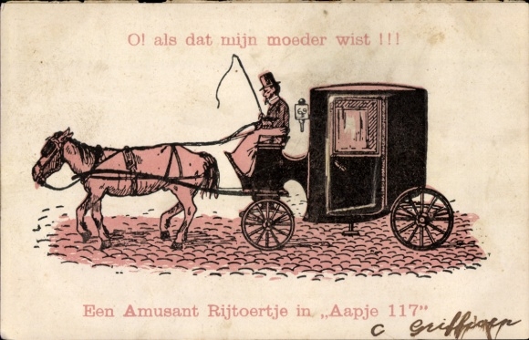 Leporello Postcard Een Amusant Rijtoertje in Aapje 117, carriage